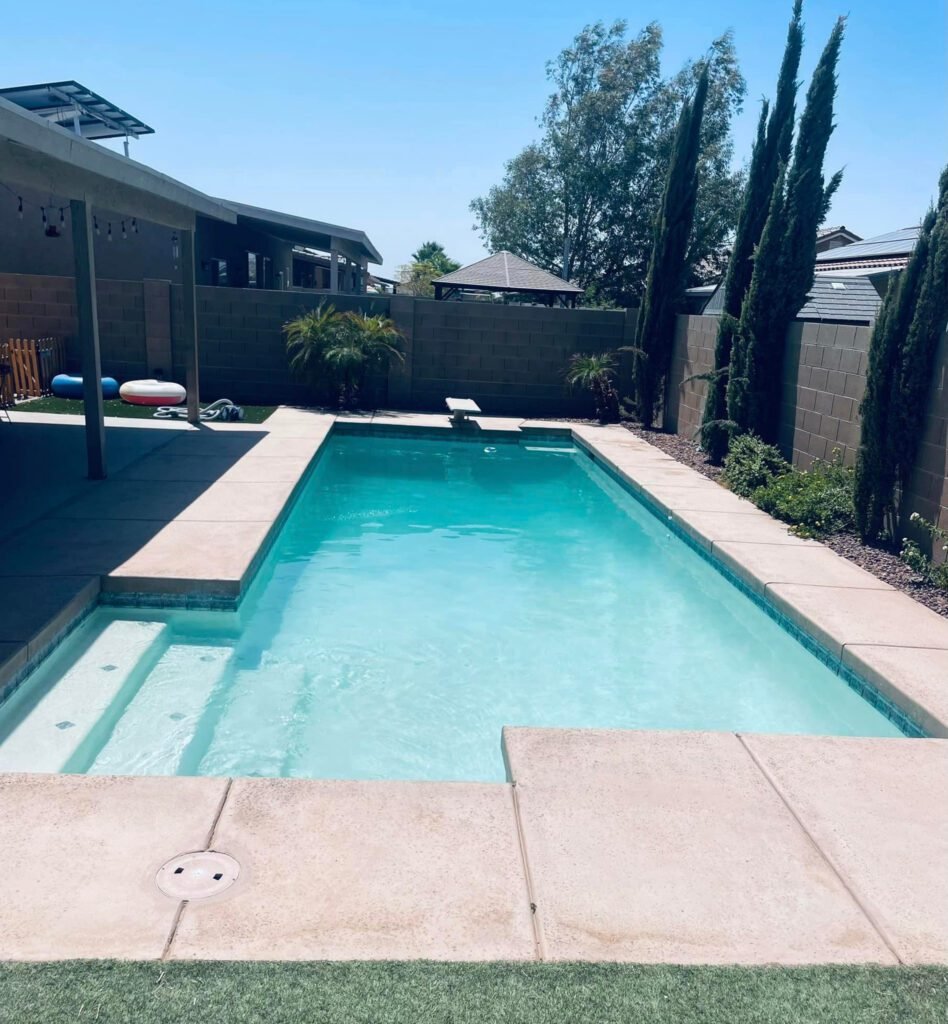 A view of a freshly cleaned pool after treatment and cleaning